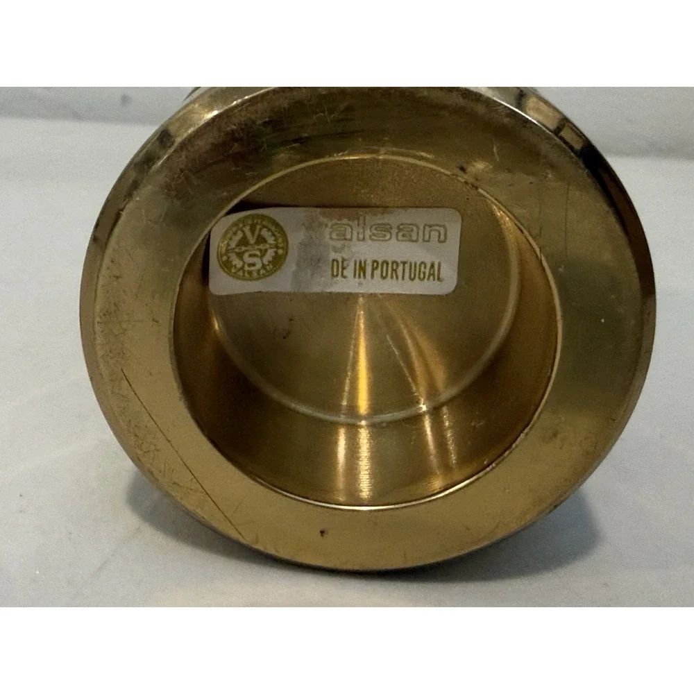 Vintage Gold Tone‎ Heavy Brass Valsan Small Candlestick Holder Portugal 3